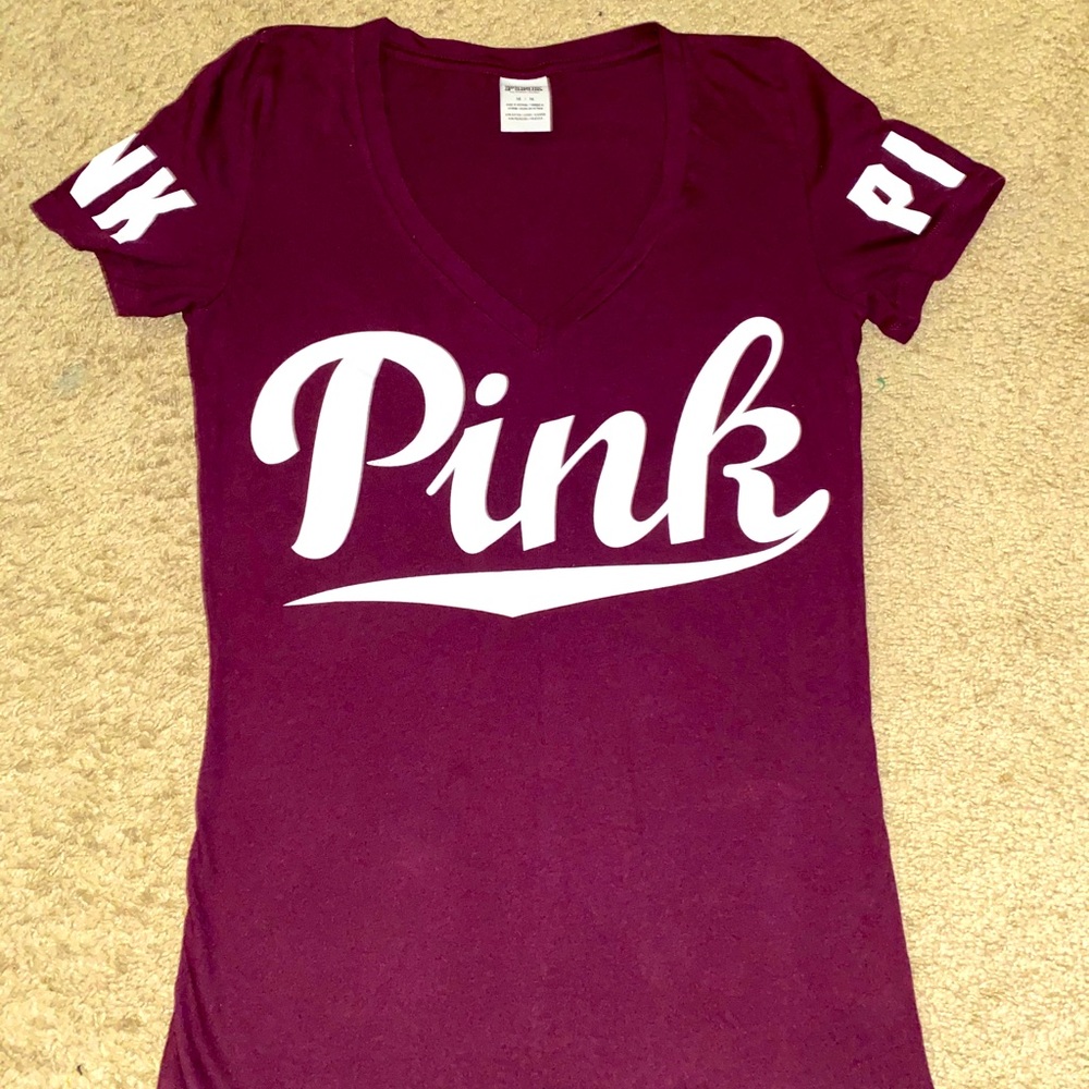 Maroon and White Victoria Secret Pink Tee